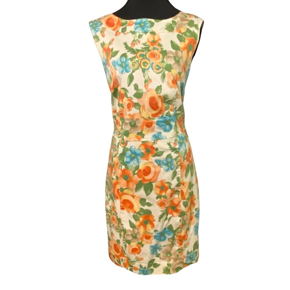 Charter Club Sz 12 Floral Watercolor Cotton Sheath Dress Orange Blue Sleeveless
